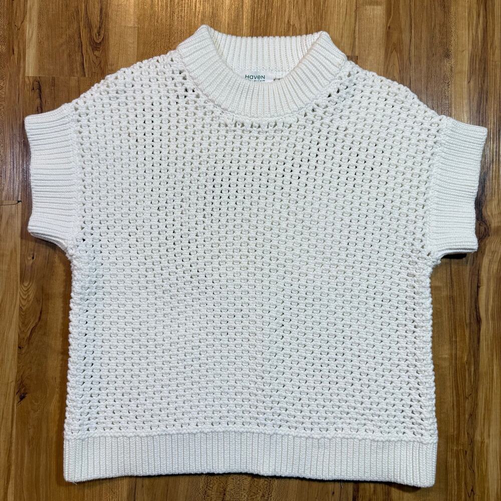 Haven Well Within Blocky Chunky Knit Short Sleeve Organic Cotton Sweater XS - Picture 2 of 7